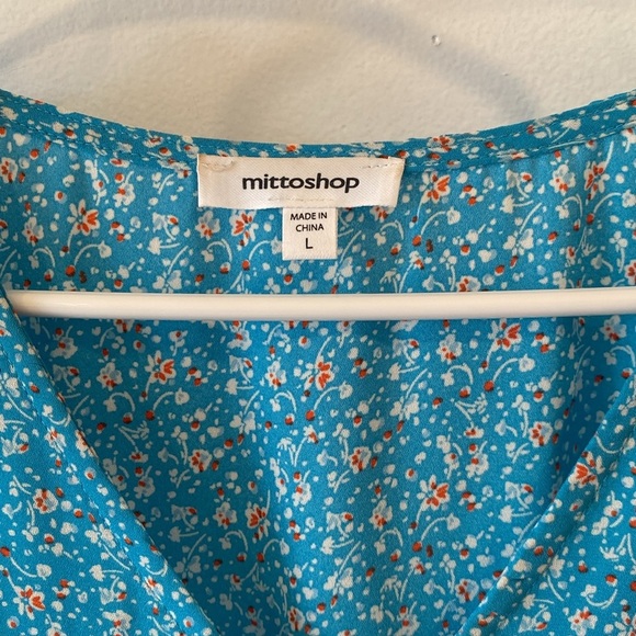 MITTOSHOP bright blue tunic v-neck blouse - Picture 4 of 11